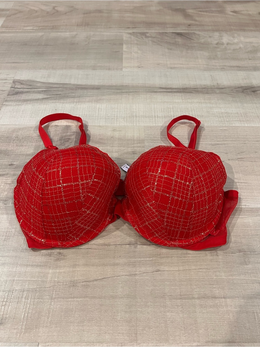 Victoria's Secret Red Push-Up Bra with Metallic Grid